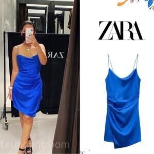 Zara Blue Ruched Mini Slip Dress NWOT Size XS